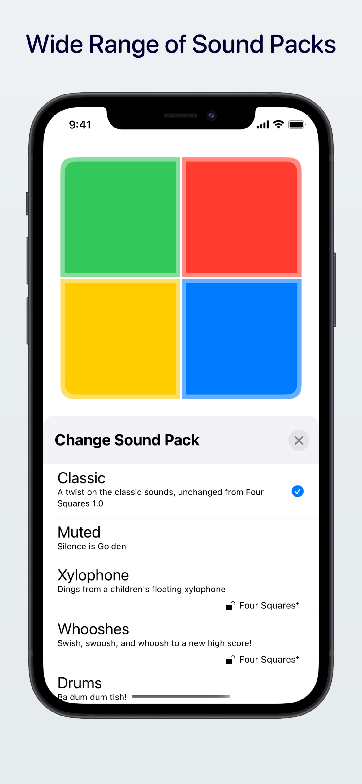 Four Squares iOS App Sound Packs Screenshot